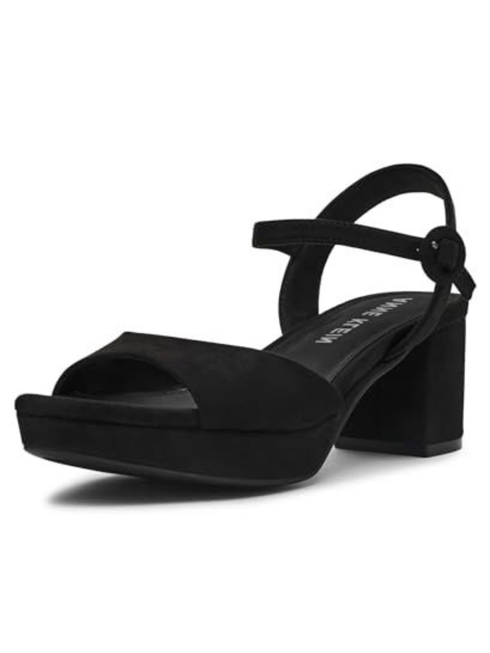 Anne Klein 7 Piper Black Suede Platform Block Heel Sandal